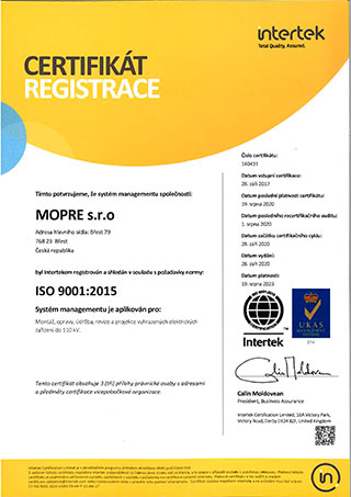 ISO 9001:2015 - MOPRE s.r.o.